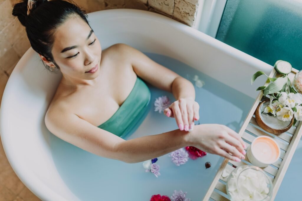 A woman in a bathtub