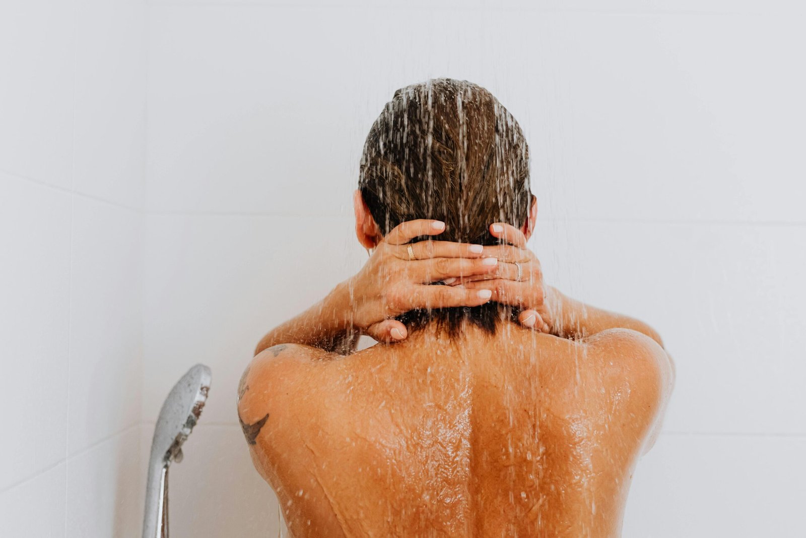 A woman having a shower