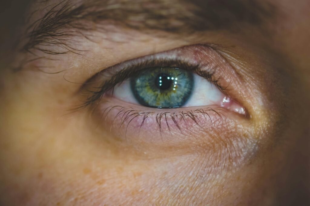 A photo of a person's eye which shows the results on retinol in eye cream